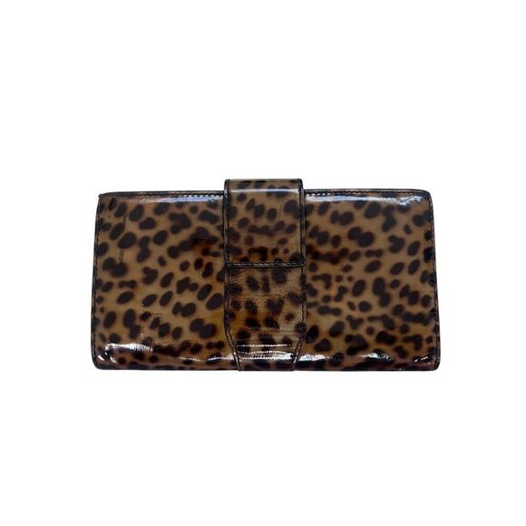 Jimmy Choo Brown Black Leopard Print Patent Leather Bifold Continental Wallet - Picture 2 of 9